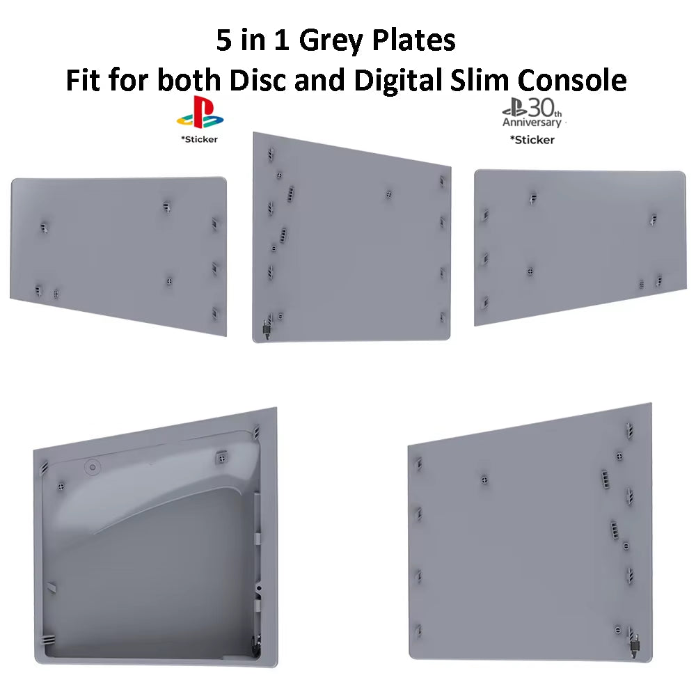 Limited Edition Grey Custom Replacement Faceplates with Logo Skin &30Th Anniversary Sticker ABS Cover Shell for PS5 Slim Console