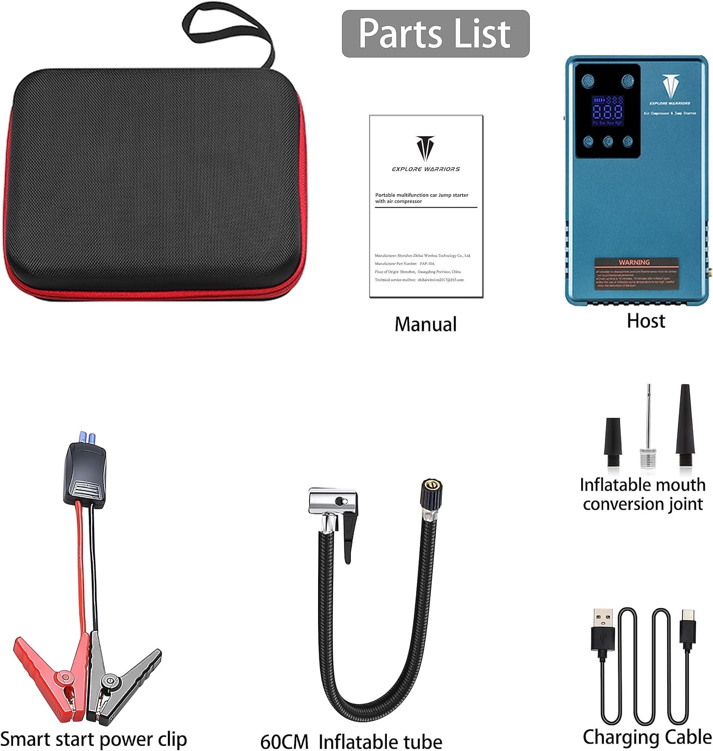 12V Car Multifunction Tire Air Compressor with Jump Starter