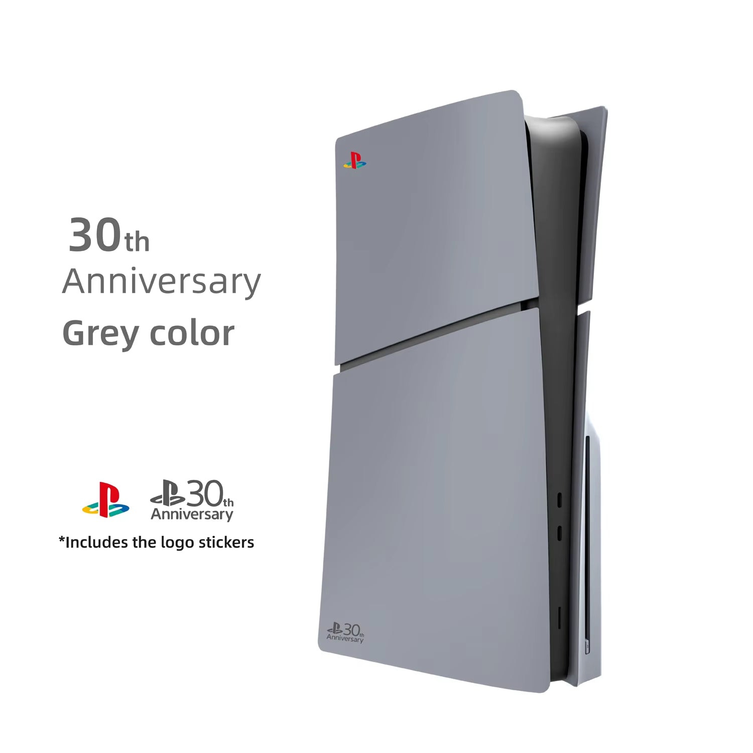 Limited Edition Grey Custom Replacement Faceplates with Logo Skin &30Th Anniversary Sticker ABS Cover Shell for PS5 Slim Console