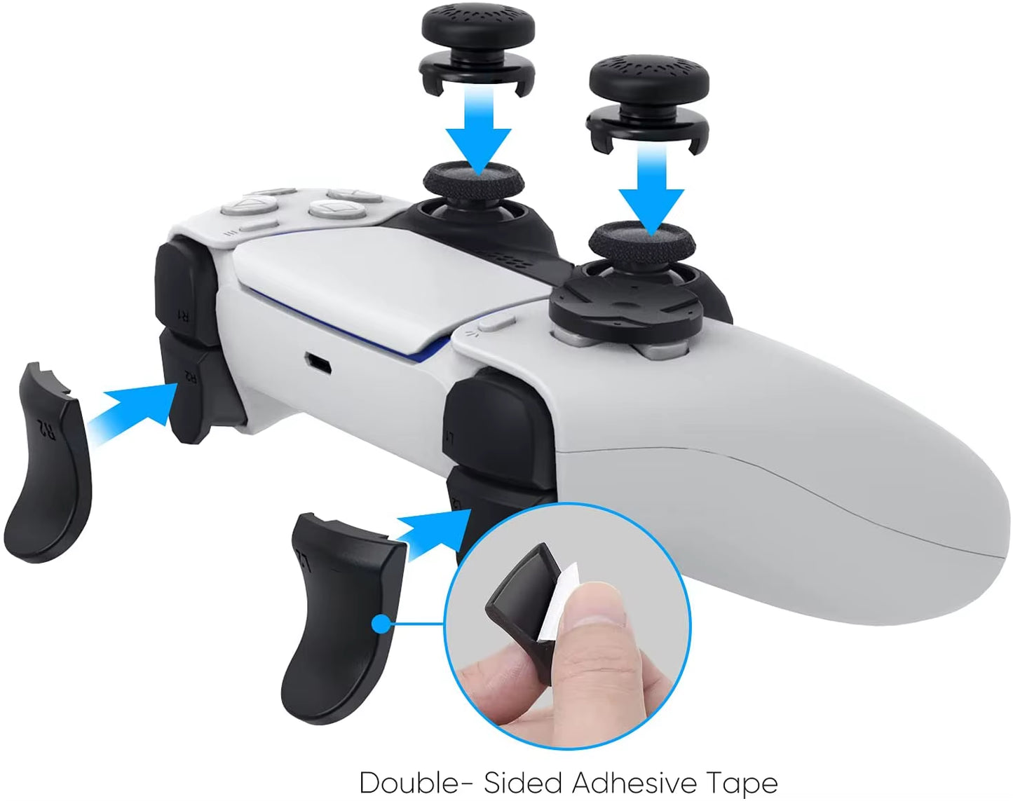 PS5 Accessory Kit Set, Compatible with Dualsense Controller, Thumb Grip Joystick + L2 R2 Trigger Extender + D-Pad Button, Suitab